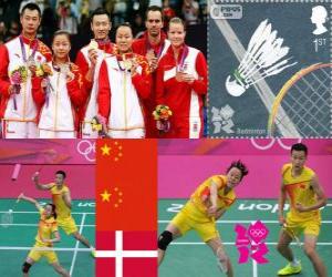 yapboz Badminton karışık çiftler podyum, Zhang Nan ve Zhao Yunlei (Çin), Xu Chen, Ma Jin (Çin) ve Joachim Fischer/Christinna Pedersen (Danimarka) - Londra 2012 -